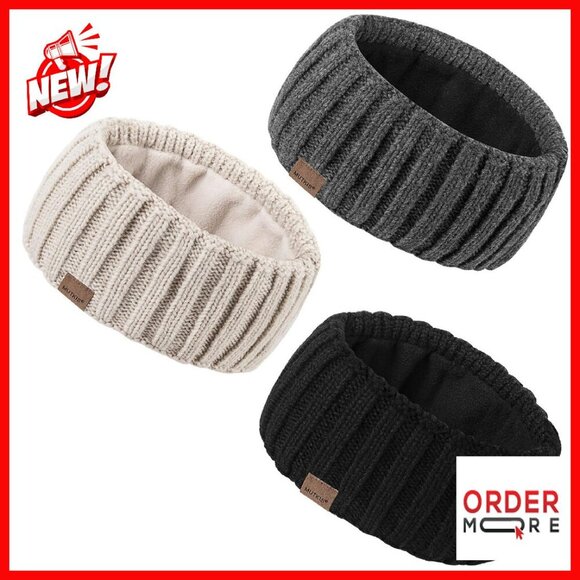Wool Knit Fleece Lined Winter Headband Ear Warmers 3 Pack